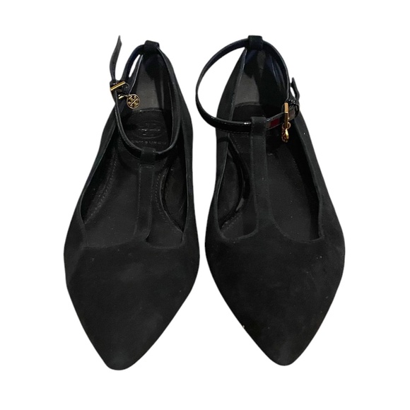 Tory Burch T Straps Suede & Patent Black Leather women's Shoes, Size 6M - Picture 3 of 8